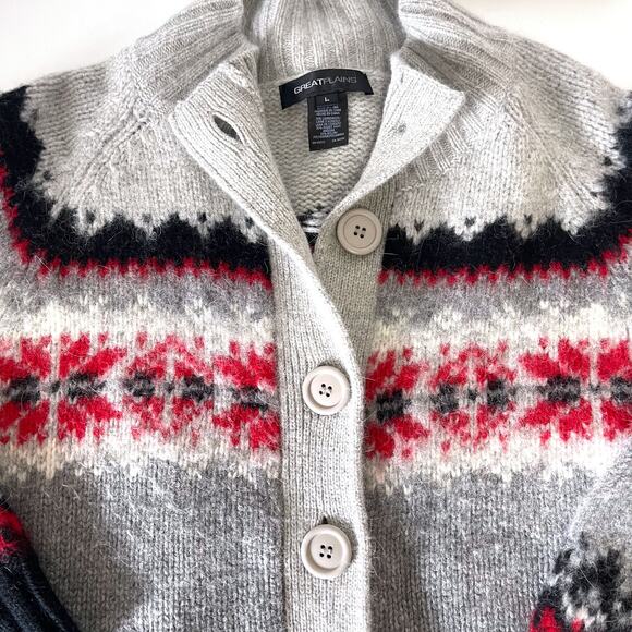 GREATPLAINS Lambswool Angora Fair Isle Snowflakes Cardigan in Multi Size L - Picture 9 of 15
